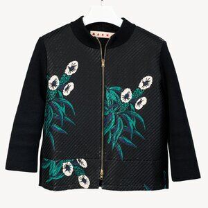 Marni Resort 2015 Black Floral Graphic Knit Bomber Jacket